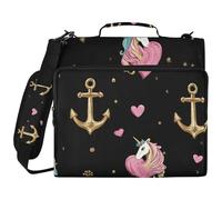 Funny Ocean Unicorns Heart 3 Ringing 1.5 inch Zip Up Binder with Strap Includes Zip Pocket Portable Portfolio for School/Office Organizadores de adhesivos escolares