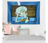 Funny Octopus Cartoon Tapestry Wall Hanging Window Anime Cute Tapestry, Design for Bedroom Home Background Photography, Photo Backdrop Decorations for Living Room Decor Boys, Girls, 5x3FT(150*100cm)