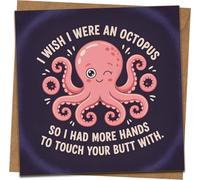 Funny Octopus Love Card, Naughty Romantic Greeting, 145mm x 145mm, Kraft Envelope Included - Anniversary Valentine Birthday for Boyfriend Girlfriend Husband Wife