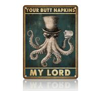 Funny Octopus Retro Tin Sign Your Butt Napkins My Lord Metal Tin Sign for Nautical Bathroom Decor Toilet Restroom Funky Home Decor Wall Art Sign 12x16inch