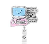 Funny Office Badge Reel Cute Office Retractable Badge Holder with Clip for Nurse Teacher RN CNA Pharmacy Coworker I Mean Good Morning Name ID Accessories (Badge1808)