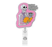 Funny Office Badge Reel Humorous Sarcastic Office Skeleton Retractable Badge Holder with Clip for Nurse Teacher RN CNA Pharmacy Coworker Name ID Accessories (Badge 1303)