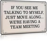 Funny Office Decor Sign If You See Me Talking To Myself We'Re Having A Team Meeting Funny Tin Sign Metal Painting Retro Vintage Tin Sign Office Wall Decor Poster 8x12 Inch