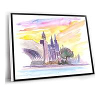 Funny Office Decor,Wall Decor Farmhouse,Cologne Sunset With Dome Rhine And Bridge Wall Decoration Edition Fine Art Print Watercolor Prints Painting,12x16 Inch UnFramed Wall Art