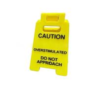 Funny Office Desk Decor - "Caution Overstimulated Do Not Approach" Mini Sign (3.9x2.6In), Premium Plastic Eye-Catching Gag Gift for Coworkers/Friends, Ideal for Workspace/Home