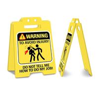 Funny Office Desk Sign, Double Sided Printed Desk Warning Sign, 'WARNING, TO AVOID INJURY, DO NOT TELL ME HOW TO DO MY JOB!', Humorous Warning Signage for Office Desk Decor, Colleague Gifts