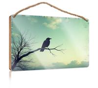 Funny Office Door Signs A Crow Perched On A Bare Tree Branch Decorative Signs for Home Decor Front Door Sign Fu(20X30CM)