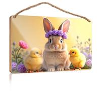 Funny Office Door Signs A Cute Bunny with Chicks in A Floral Setting Decorative Signs for Home Decor Front Door Sign Fu(20X30CM)