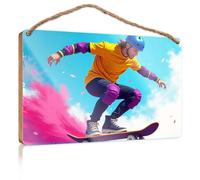 Funny Office Door Signs A Skateboarder in Vibrant Gear Soars Through The Air Decorative Signs for Home Decor Front Door Sign Fu(20X30CM)