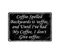 Funny Office Metal Tin Signs Vintage Metal Humor Decor Retro Wall Decor Coffee Spelled Backwards is Eeffoc Wall Art Home Decor Decoration Room Door Accessories Poster Gifts Cafes Bar Club 12 x 8 Inch