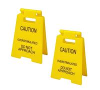 Funny Office Prank Desk Sign, 2Pcs Caution Overstimulated Do Not Approach Warning Sign Humorous Gag Gift Mini Desk Decor Accessories for Coworkers Employees Boss Teammate Office (Yellow)