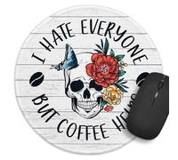 Funny Office Round Mouse Pad，I Hate Everyone But Coffee Helps Mouse Pad，Stitched Edge Non-Slip Rubber Base，Home Office Decor Desk Accessories,for Coworker Friend Leader Boss Work Gifts