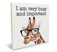 Funny Office Sign Decor I Am Very Busy and Important Wood Sign Giraffe Glasses Wood Plaque Tabletop Signs Decorative Desk Wall Home Office Decor 8 X 8 Inches