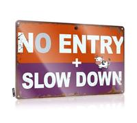 Funny Office Signs No Entry + Slow Down Tin Sign Bar Sign Home Decor Adult Signs For Man Cave(20X30CM)