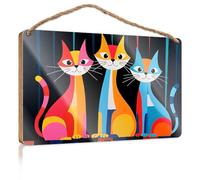 Funny Office Signs Three Colorful Cats Sitting Together Backyard Decor Funny Home Sign(20X30CM)
