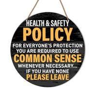 Funny Office Wall, Health and Safety Common Sense for Health & Safety Policy.Home Office Farmhouse Yard Garden Synthetic Round Wood Sign 12 x 12 inch
