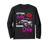 Funny Offroad UTV 4 Wheeler SxS Sitting Pretty Messy Bun Mom Long Sleeve T-Shirt