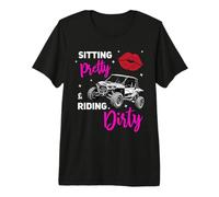 Funny Offroad UTV 4 Wheeler SxS Sitting Pretty Messy Bun Mom Premium T-Shirt