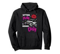 Funny Offroad UTV 4 Wheeler SxS Sitting Pretty Messy Bun Mom Pullover Hoodie