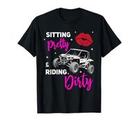 Funny Offroad UTV 4 Wheeler SxS Sitting Pretty Messy Bun Mom T-Shirt