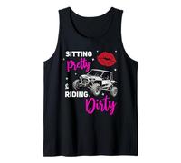Funny Offroad UTV 4 Wheeler SxS Sitting Pretty Messy Bun Mom Tank Top