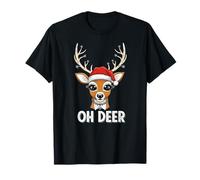 Funny Oh Deer Reindeer Santa Hat Cute Christmas Pun for Holi T-Shirt