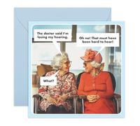Funny Old Ladies Birthday Card - “Losing My Hearing” Joke - Humorous Vintage-Style Card for Grandma, Nan, Nanny, Mother, Mum, Mama, Mummy, Wife, Auntie, Friends - Comes with Stickers