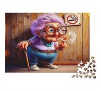 Funny Old Lady Jigsaw Puzzle for Adults 1000 Piece Puzzle Game No Smoking Sign Relaxing Gift for Home 52x38cm/1000pcs
