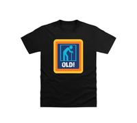 Funny Oldi Birthday T-Shirt - Hilarious Logo Tee | Over The Hill Gag Gift for Men & Women Turning 40, 50, 60+ | Retirement, Dad Joke & Vintage Humor Shirt (UK, Alpha, L, Regular, Regular, Black)