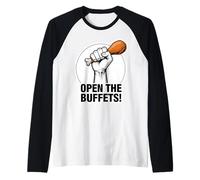 Funny Open The Buffets Cruise Ship Raised Fist Food Lover Raglan Baseball Tee