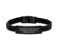 Funny Operations Manager Gifts for Men, 'Operations Manager. Because Freaking' genius Is Not An Official Job Title.', Interlaced Leather Bracelet for Graduation Unique Gifts from Friends