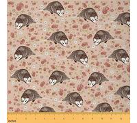 Funny Opossum Fabric by The Yard Cute Possum Upholstery Fabric for Chairs, Floral Branches Carton Animal Lovers Decorative Waterproof Outdoor Fabric, 2 Yard