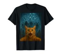 Funny Orange Cat and Ghost Army Chase Halloween Cemetery T-Shirt