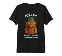 Funny Orange Cat Hiking Punching People is Wrong Premium T-Shirt
