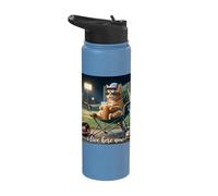 Funny Orange Cat Iced Coffee I Live Here Now Baseball Mom Stainless Steel Insulated Water Bottle