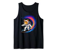 Funny Orange Cat Surfing Colorful Rainbow Astronaut Space Tank Top