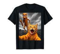 Funny Orange Cat Taking Selfie with Tung Tung Tung Sahur T-Shirt