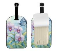 Funny Orchid Flower Butterfly Soft Fresh Spring Print Leatherette Luggage Tag with Secure Strap,Colorful Suitcase Identifier for Travel