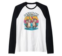 Funny Otter Let’s Play Animal Art Retro Sunset Raglan Baseball Tee