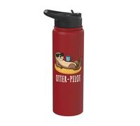 Funny Otter Pilot Sea Animal Pun Lazy Humor Stainless Steel Insulated Water Bottle