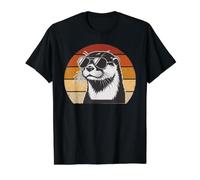 Funny Otter Sunglasses Retro Sunset Cool River Otter Art Value Graphic T-Shirt, Men, Black, XL
