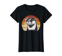 Funny Otter Sunglasses Retro Sunset Cool River Otter Art Value Graphic T-Shirt, Women, Black, S