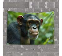 Funny Outdoor Decor A Chimpanzee with Expressive Eyes in A Lush Green Background Tapestry Bar for Man Cave Backyard Bar Decor(75X100CM)