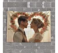 Funny Outdoor Decor A Couple Stands Under A Floral Arch, Gazing Into Each Other's Eyes Tapestry Bar for Man Cave Backyard Bar Decor(100X150CM)