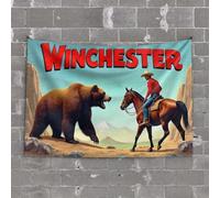 Funny Outdoor Decor A Cowboy Confronts A Bear in The Wilderness Tapestry Home Bar Decor Funny Patio Decor(100X150CM)