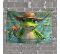 Funny Outdoor Decor A Frog Holding an Orange Flower in A Pond Tapestry Home Bar Decor Funny Patio Decor(100X150CM)