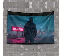 Funny Outdoor Decor A Person in A Hoodie Stands Facing Away, Looking at A Neon Sign Tapestry Bar for Man Cave Backyard Bar Decor(75X100CM)