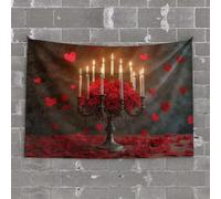 Funny Outdoor Decor A Romantic Scene with Red Roses, Candles, and Heart-Shaped Decorations Tapestry Bar for Man Cave Backyard Bar Decor(100X150CM)