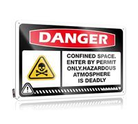 Funny Outdoor Decor Danger Confined Space Enter By Permit Only Hazardous Atmosphere Is Deadly Tin Sign Pool Zone Tin Sign Bar Wall Decor(30X40CM)