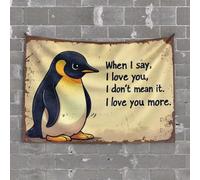 Funny Outdoor Decor Penguin Love: More Than Words Can Say Tapestry Wall Tapestry Wall Tapestry(100X150CM)